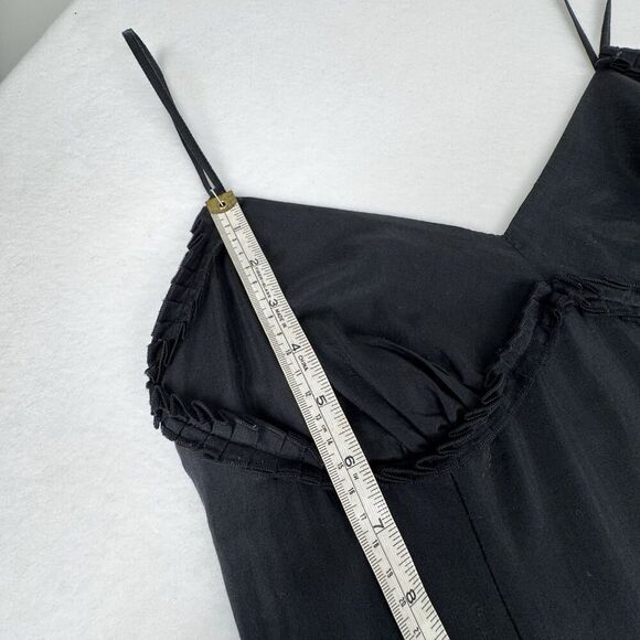 LOFT Women Tiered Midi Dress 4 Black Cotton Silk Pleated Fairy Goth Witch Boho - Picture 13 of 15